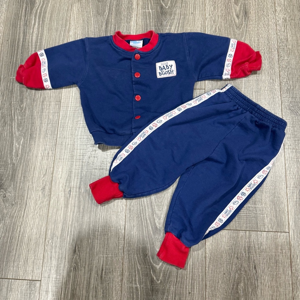 Vintage 1990s Baby Goosh Blue and Red sports Baby Outfit size 18 months
